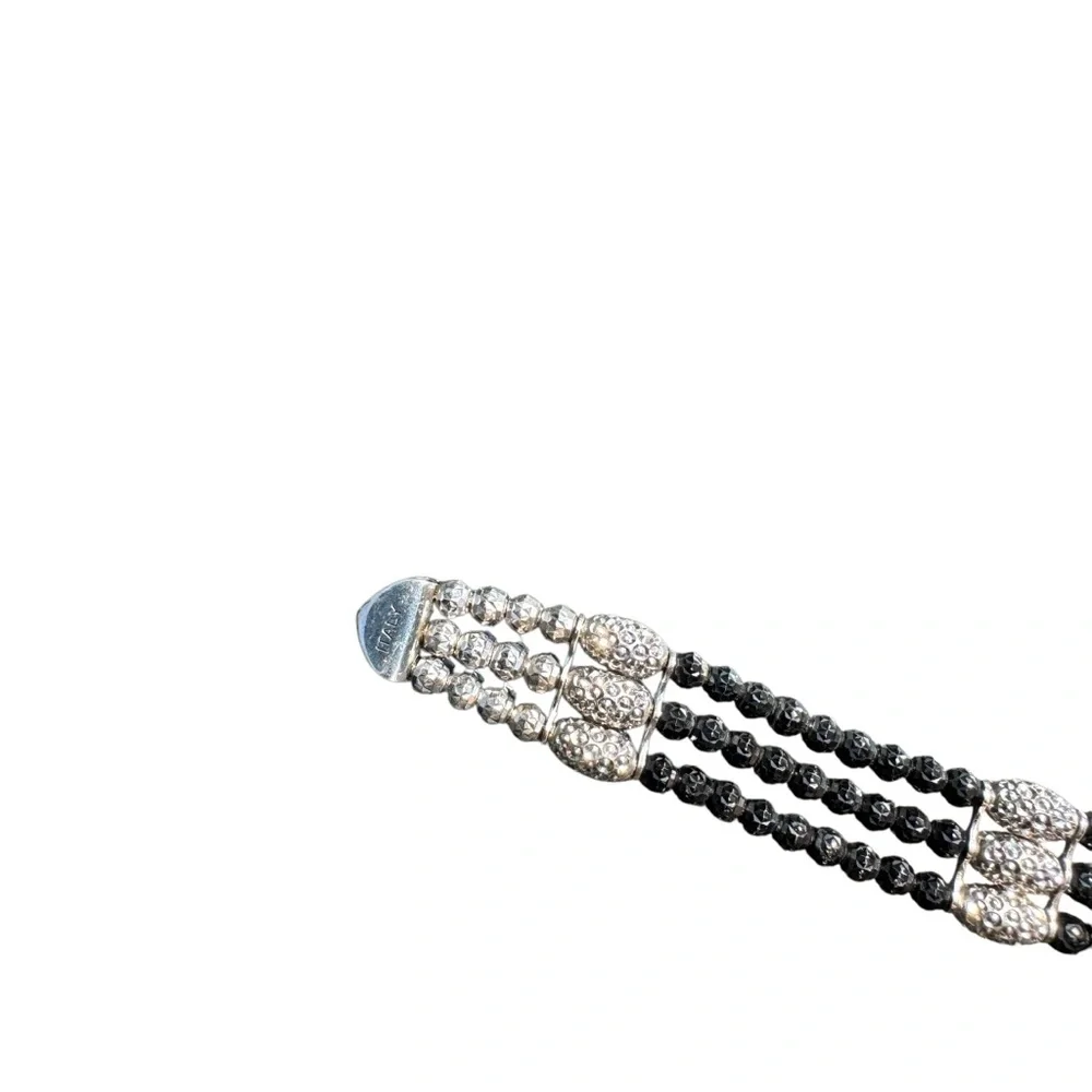 Black Beaded Bracelet with Silver Accents